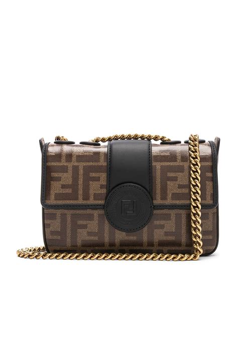 Fendi Mini Logo Print Double F in Brown & Black 